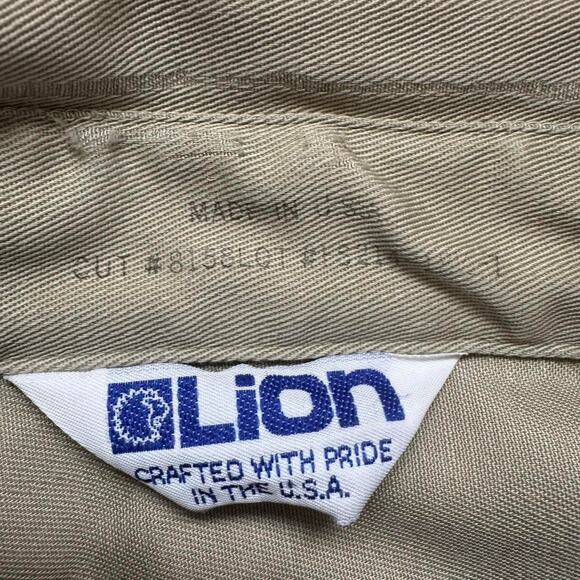 Vintage 90s khaki military button up shirt distressed LION sz XL grunge minimal - Picture 3 of 8